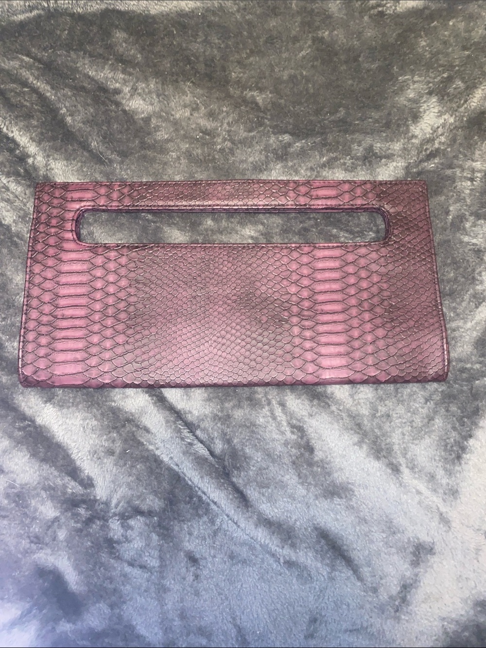Giannini Purple Snake-Embossed Wristlet Clutch with Cutout Handle